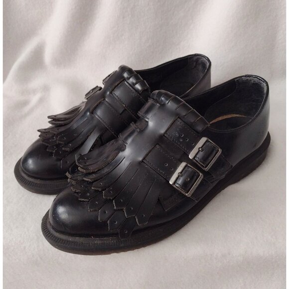 Dr. Martens Ellaria Shoes 7 Black Smooth Kiltie Loafers w Buckle Docs - Picture 1 of 10